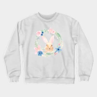 Watercolor Bunny Rabbit in a Floral wreath Crewneck Sweatshirt